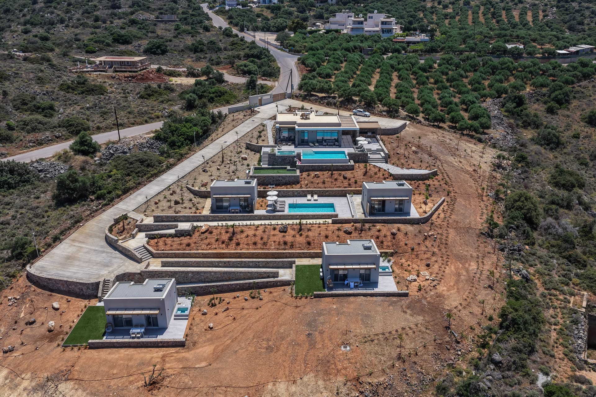 Aerial view of all villas